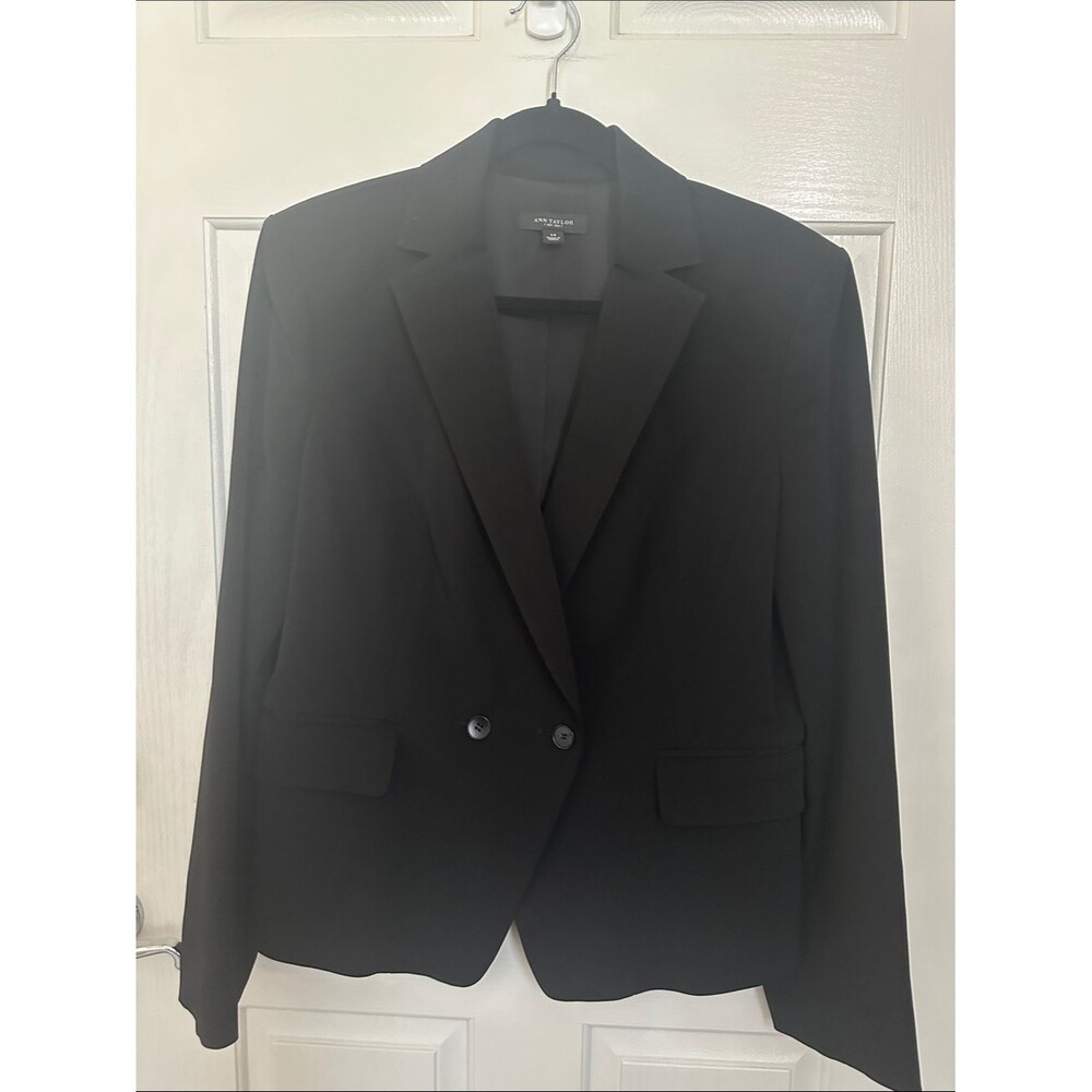 Ann Taylor Black Double-Breasted Tailored Blazer Classic Basic Fully Lined Sz14